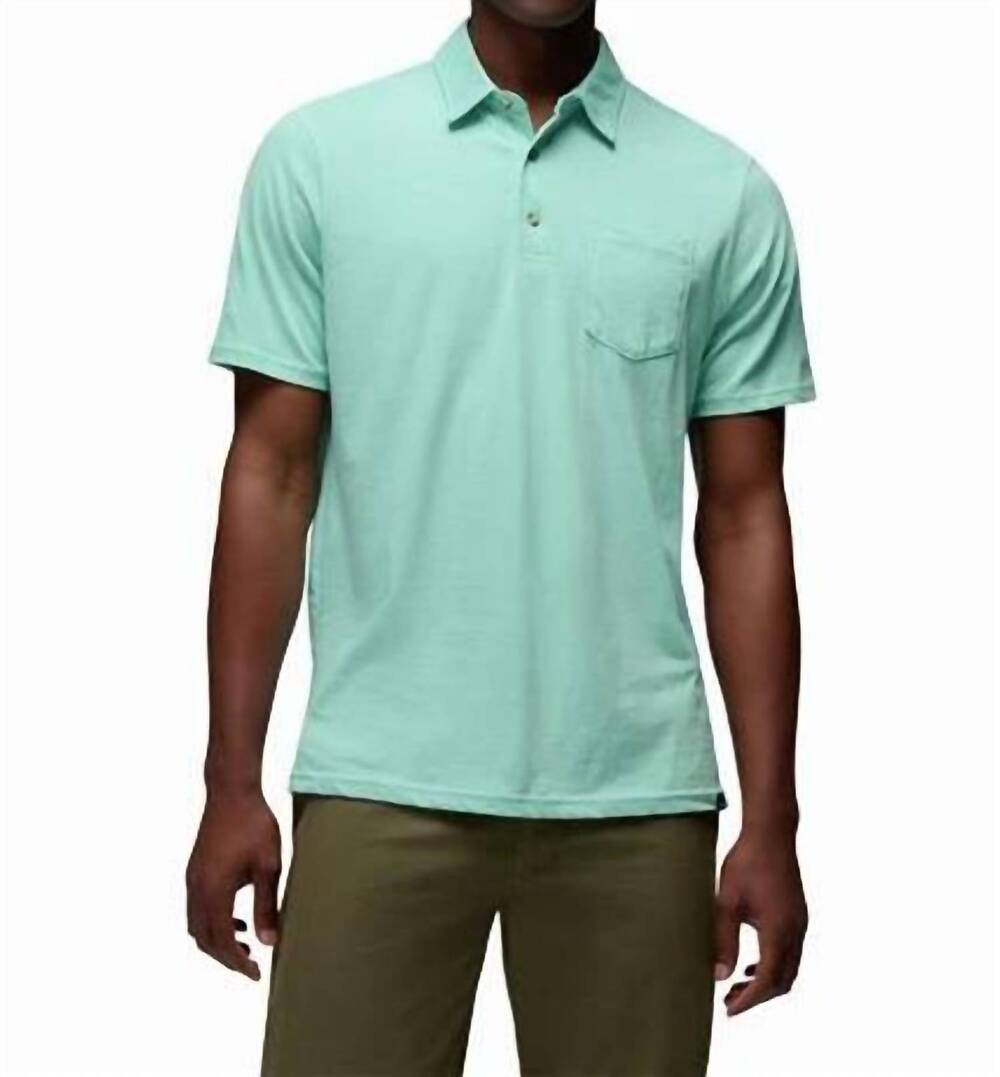 NEW PRANA short sleeve polo shirt in sea glass